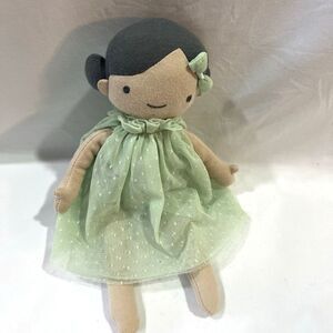 Cloud Island Plush Baby Doll with Green Dress Rag Doll Black Hair 12"